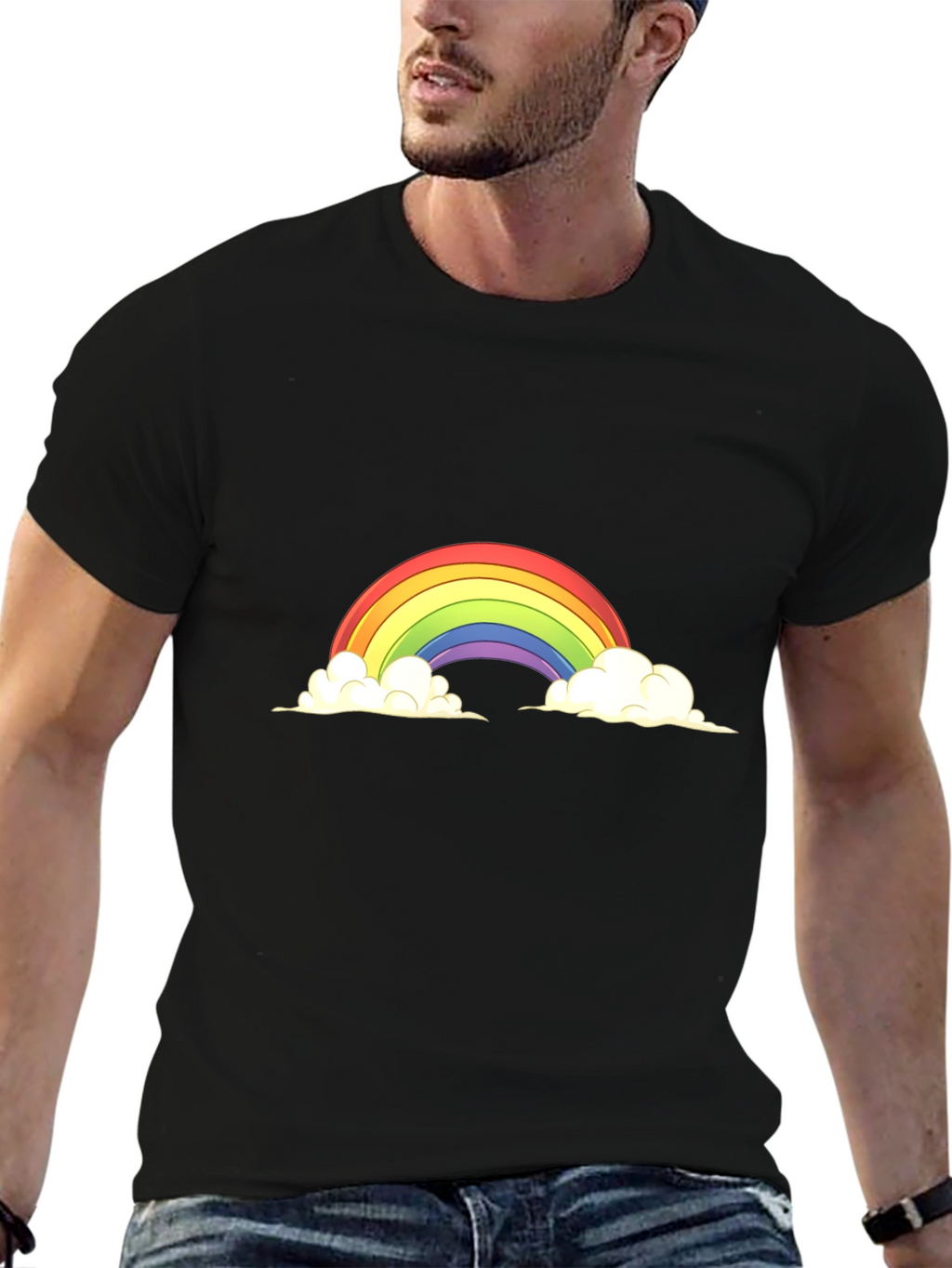 Rainbow Cloud Graphic Tee - Black Cotton Blend