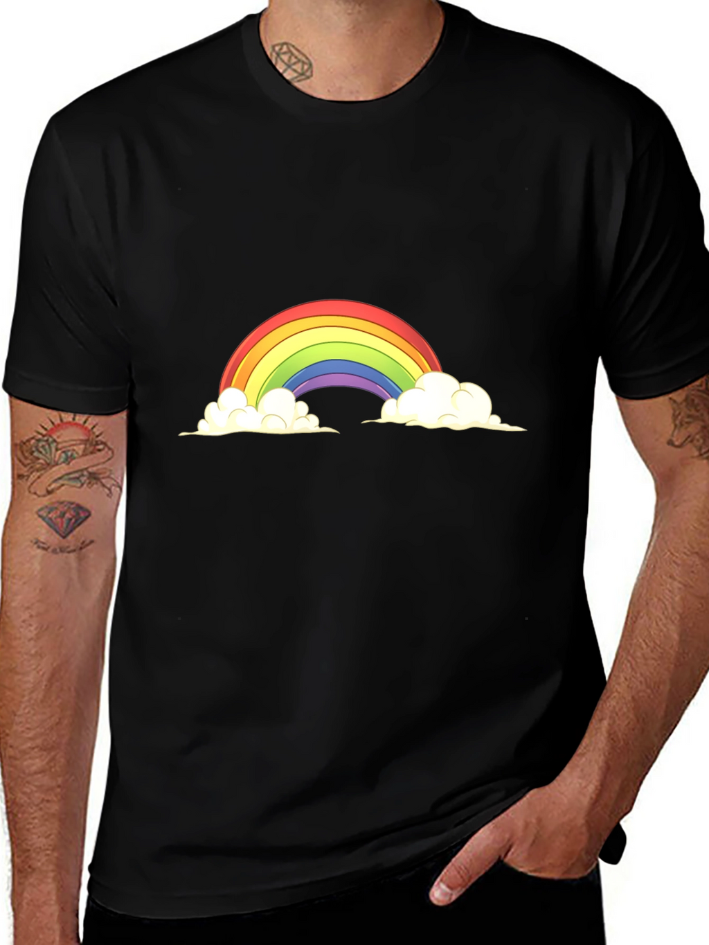 Rainbow Cloud Graphic Tee - Black Cotton Blend