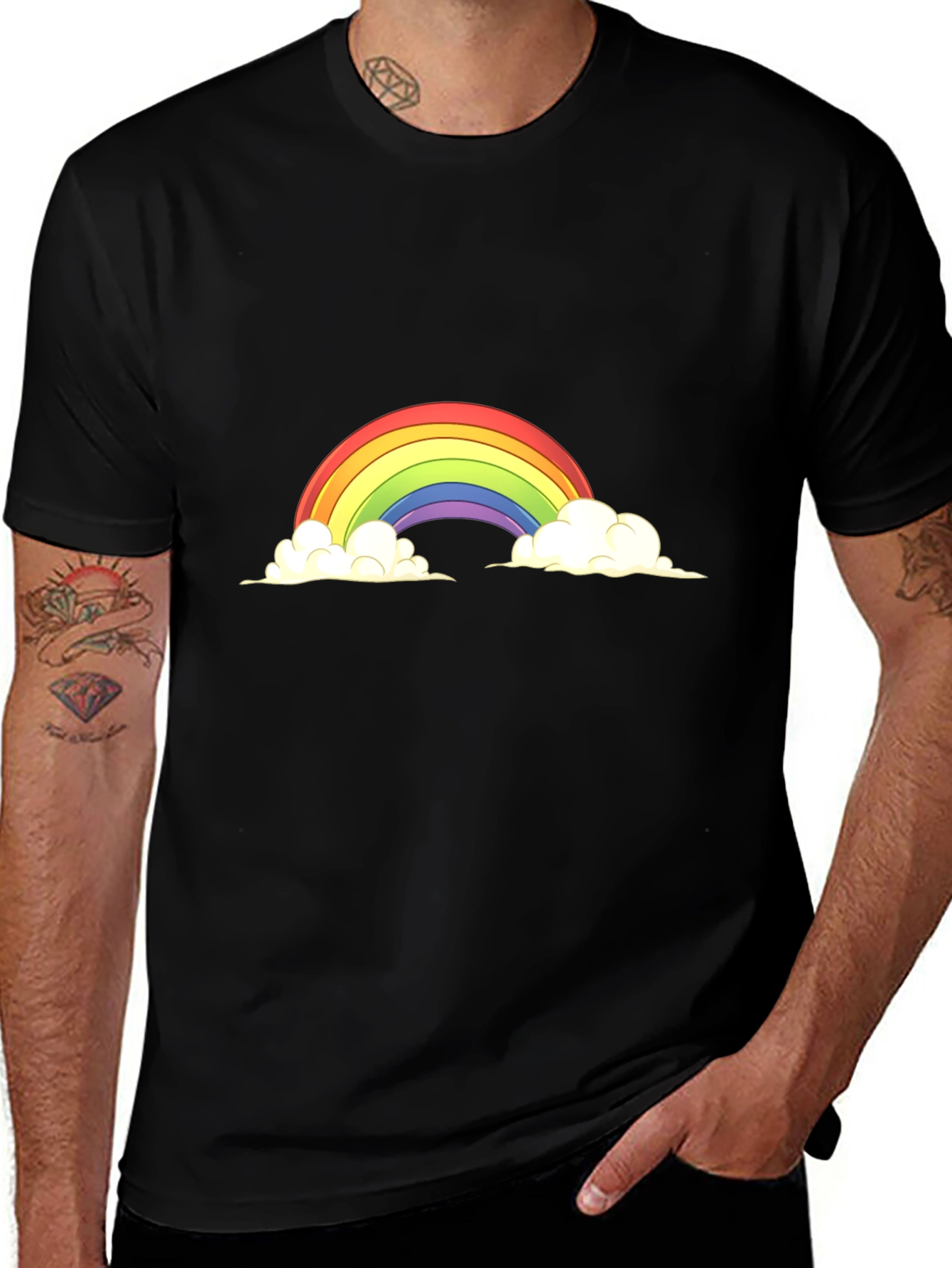 Rainbow Cloud Graphic Tee - Black Cotton Blend
