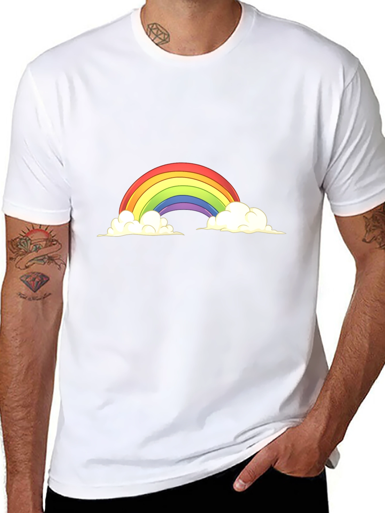 Rainbow Cloud Graphic Tee - Black Cotton Blend