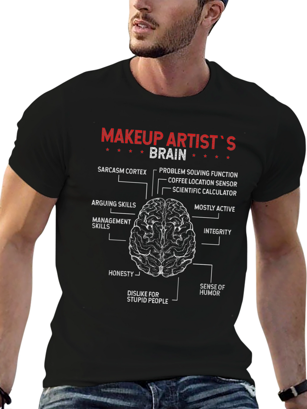 Makeup Artist Brain Diagram T-Shirt Funny Job Tee
