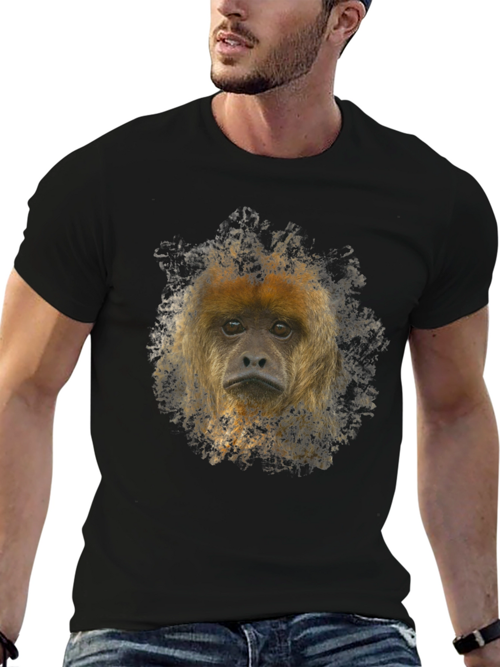 Monkey Face Graphic Black T-Shirt