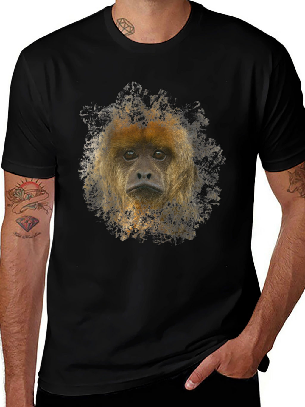 Monkey Face Graphic Black T-Shirt