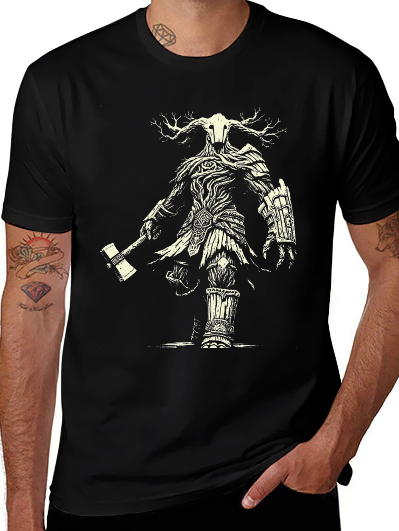 Mystic Forest Warrior Graphic Tee - Black
