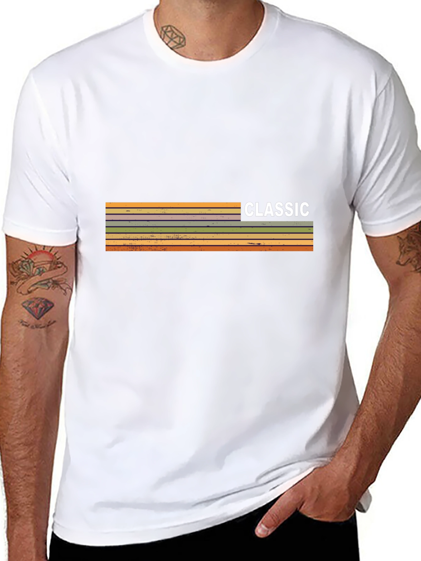 Retro Classic Striped Graphic Tee - Mens Short Sleeve