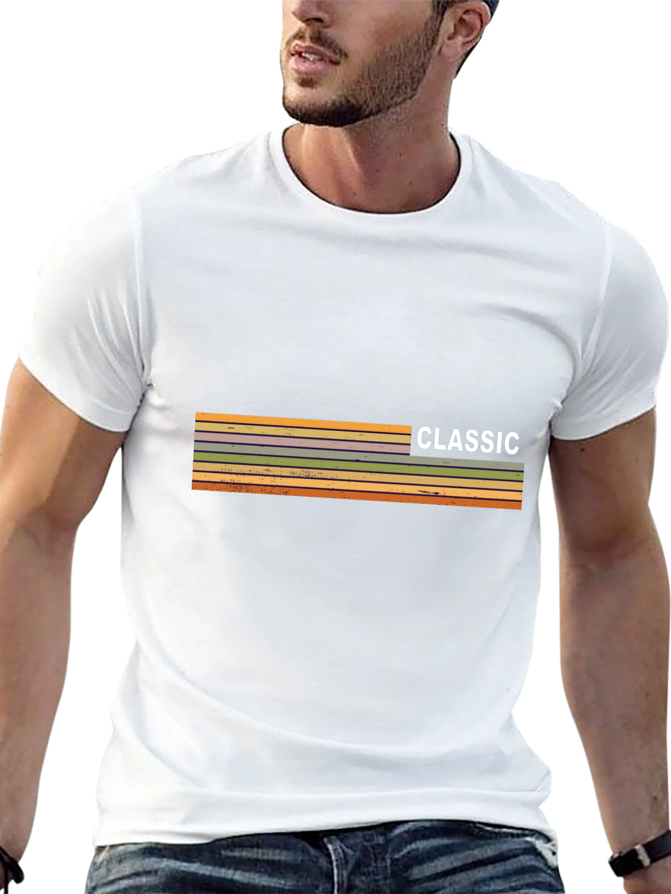 Retro Classic Striped Graphic Tee - Mens Short Sleeve