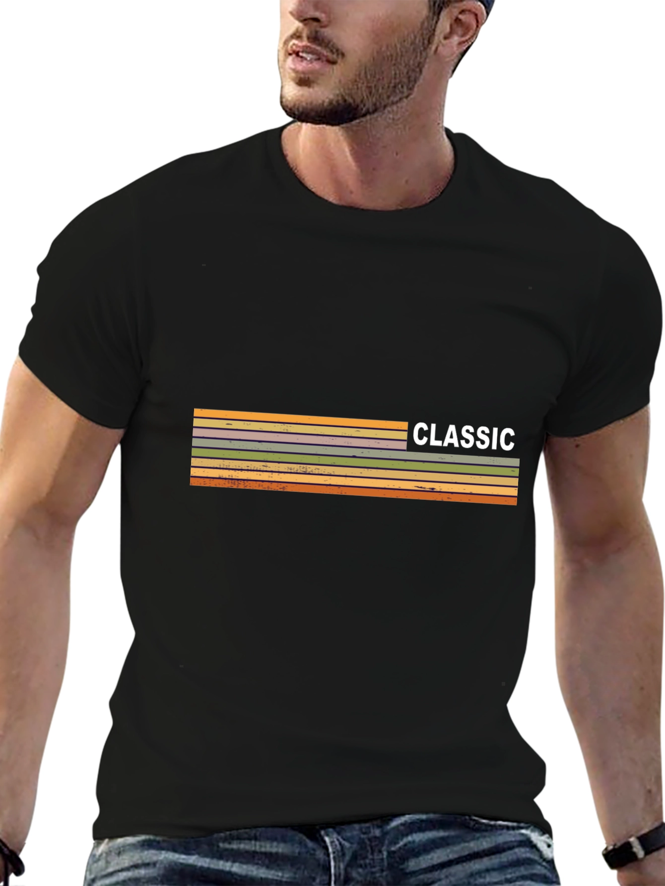 Retro Classic Striped Graphic Tee - Mens Short Sleeve