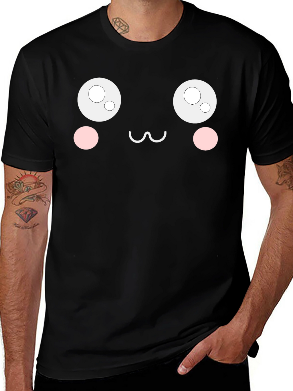 Cute Anime Face Black T-Shirt