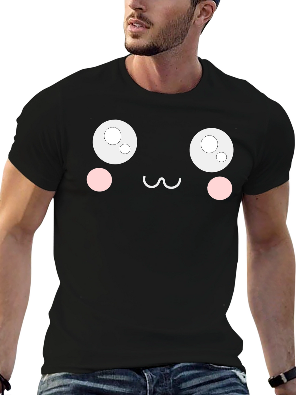 Cute Anime Face Black T-Shirt