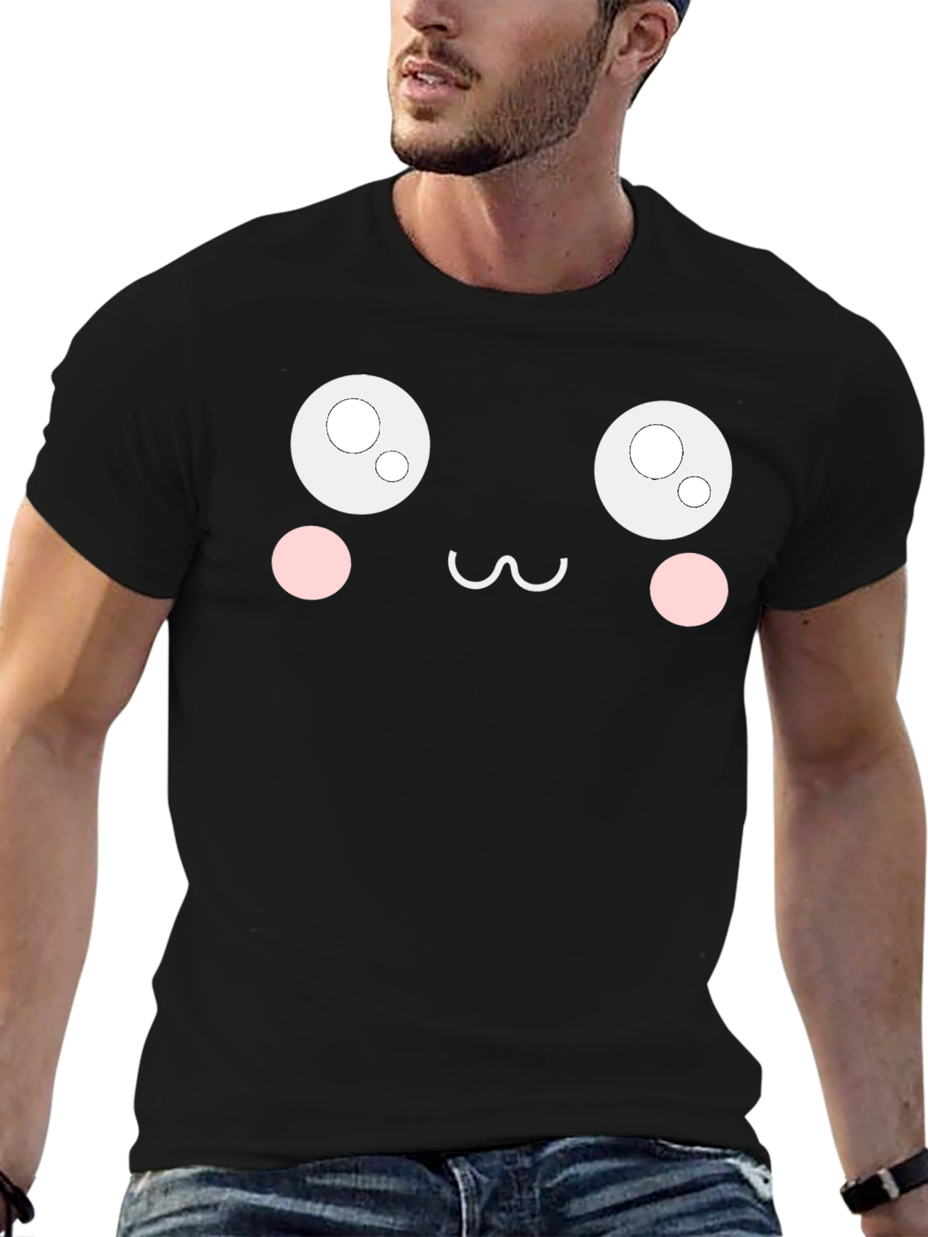 Cute Anime Face Black T-Shirt