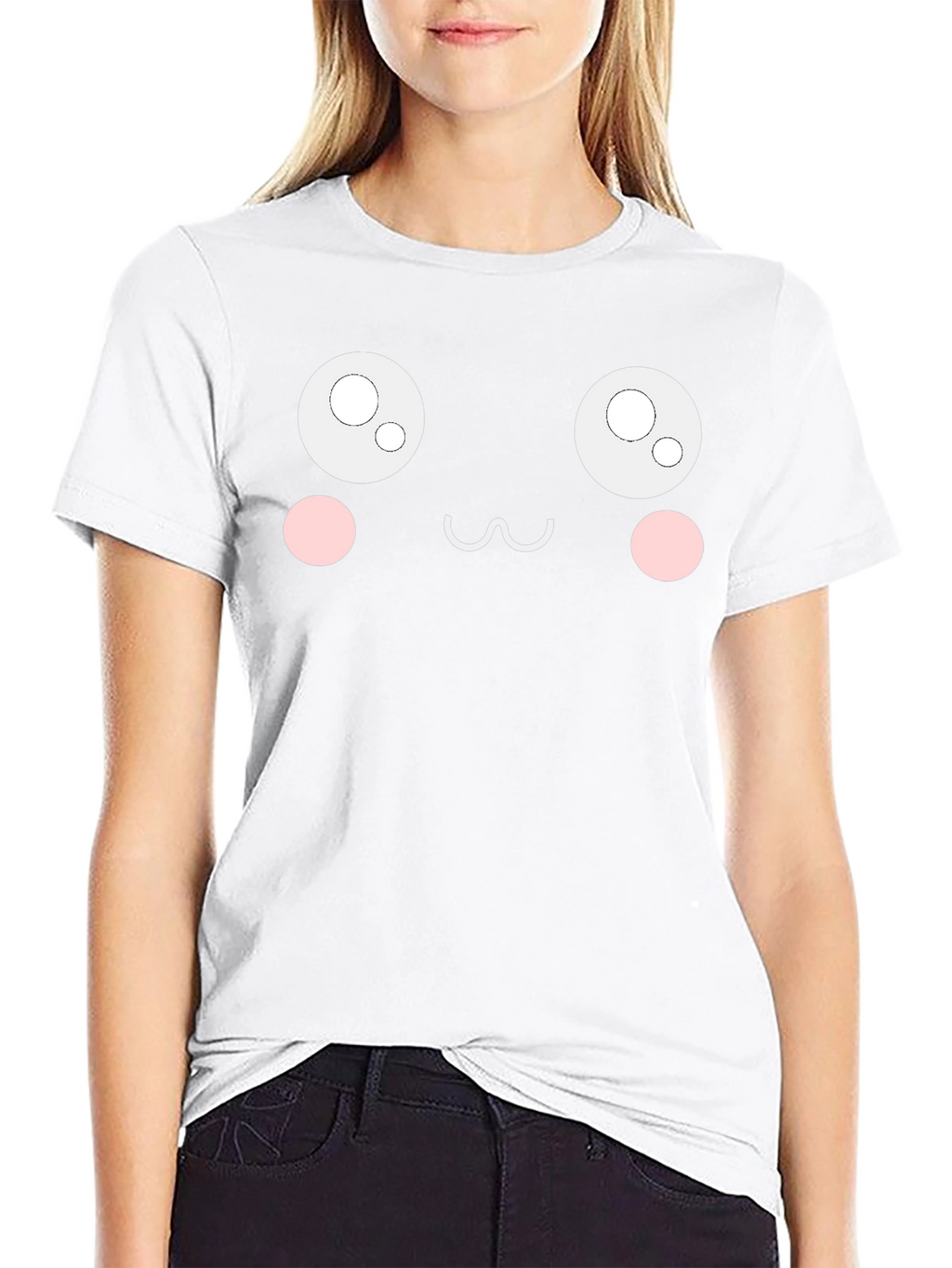 Cute Anime Face Black T-Shirt