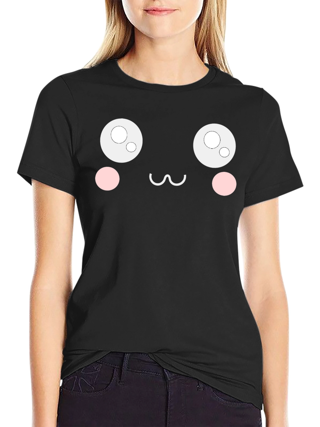 Cute Anime Face Black T-Shirt