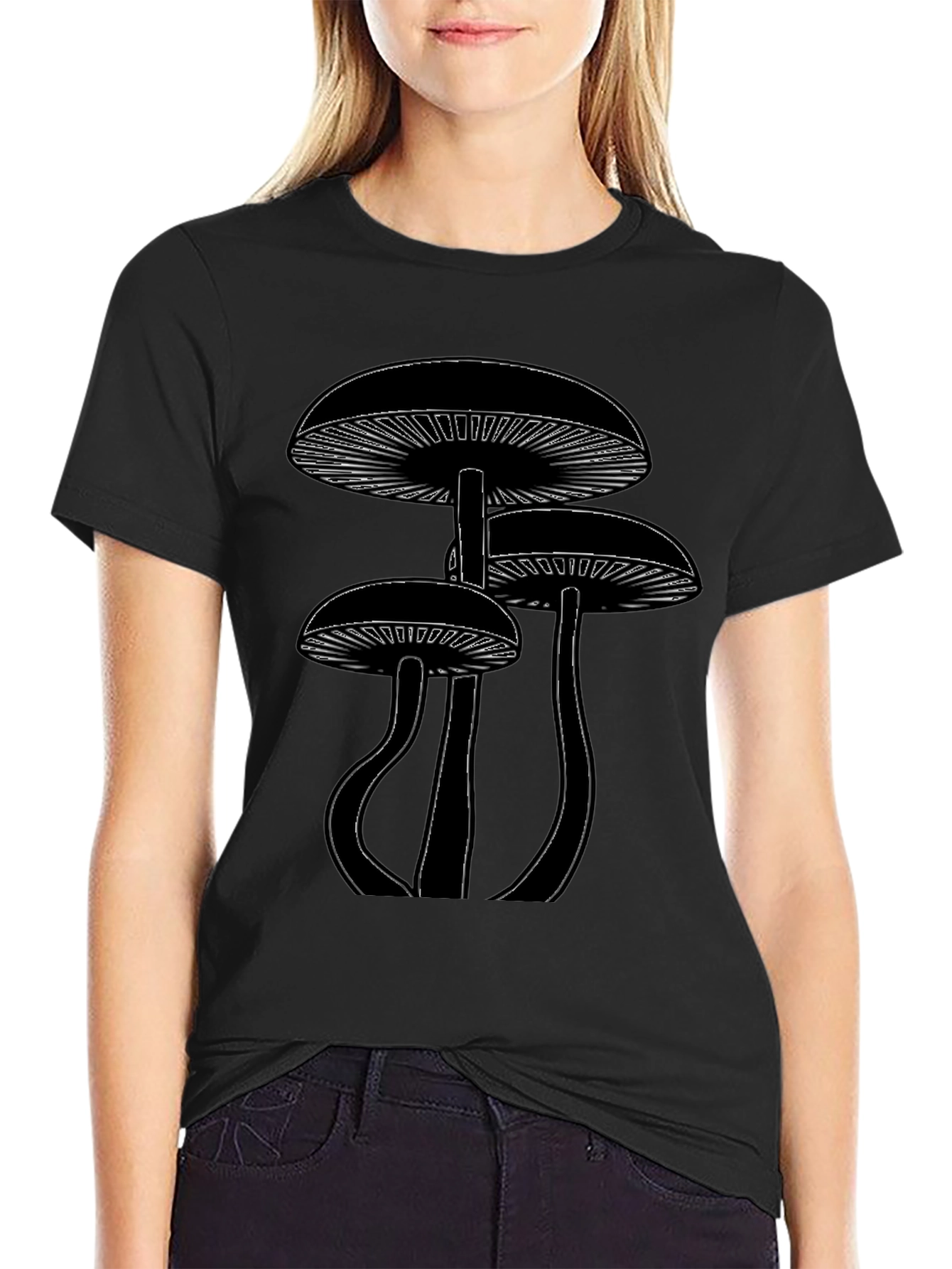 Mushroom Graphic Tee - Black Cotton Blend