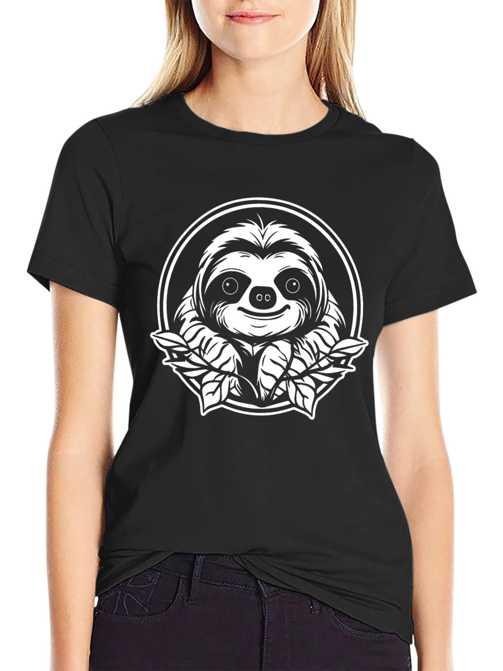 Sloth Graphic Tee - Black Cotton Blend