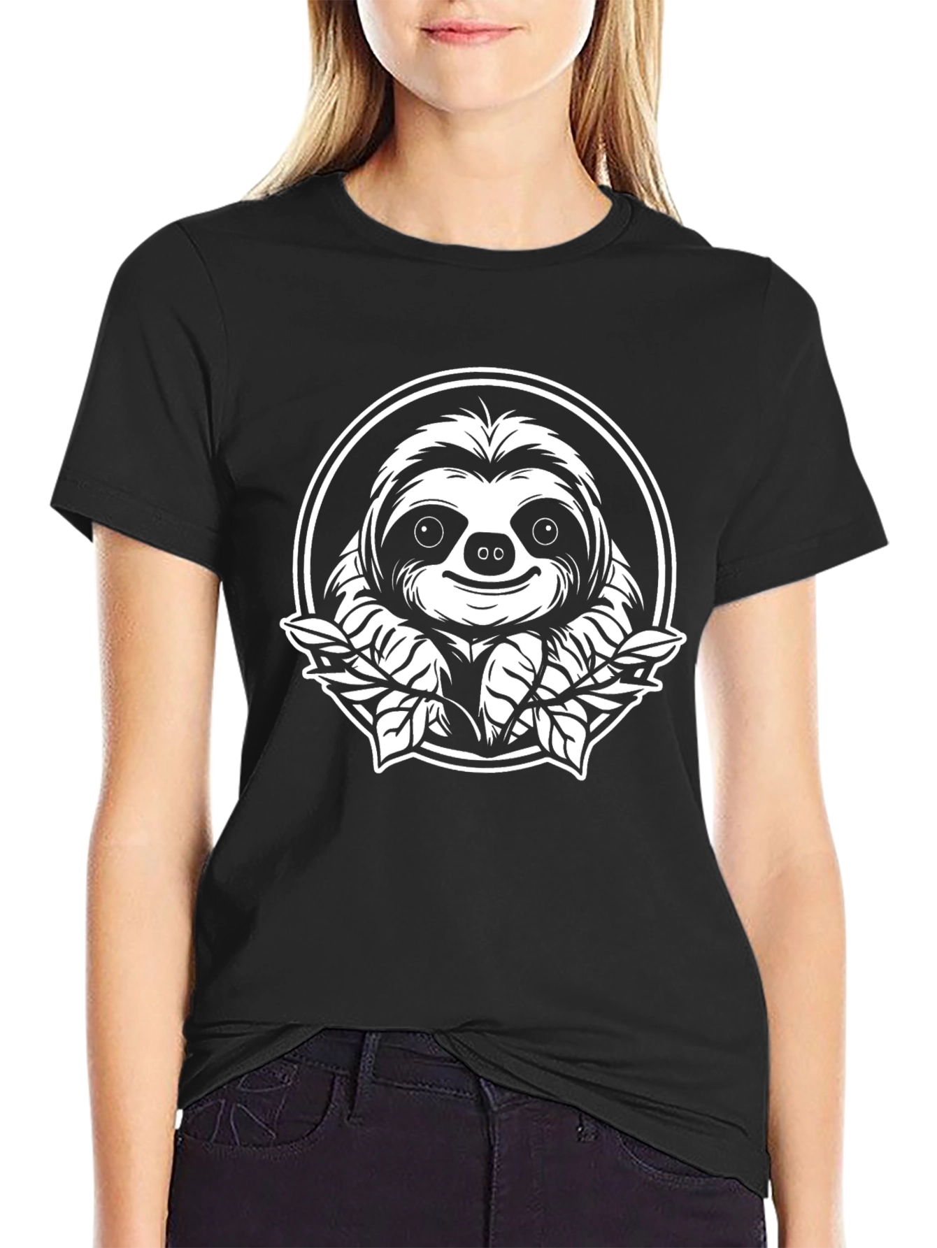 Sloth Graphic Tee - Black Cotton Blend