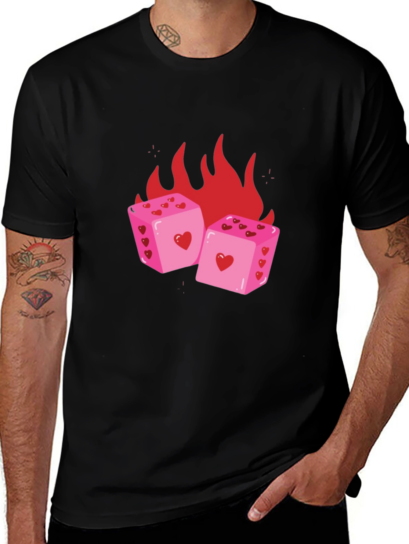 Heart Dice on Fire T-Shirt - Luck & Love Graphic Tee