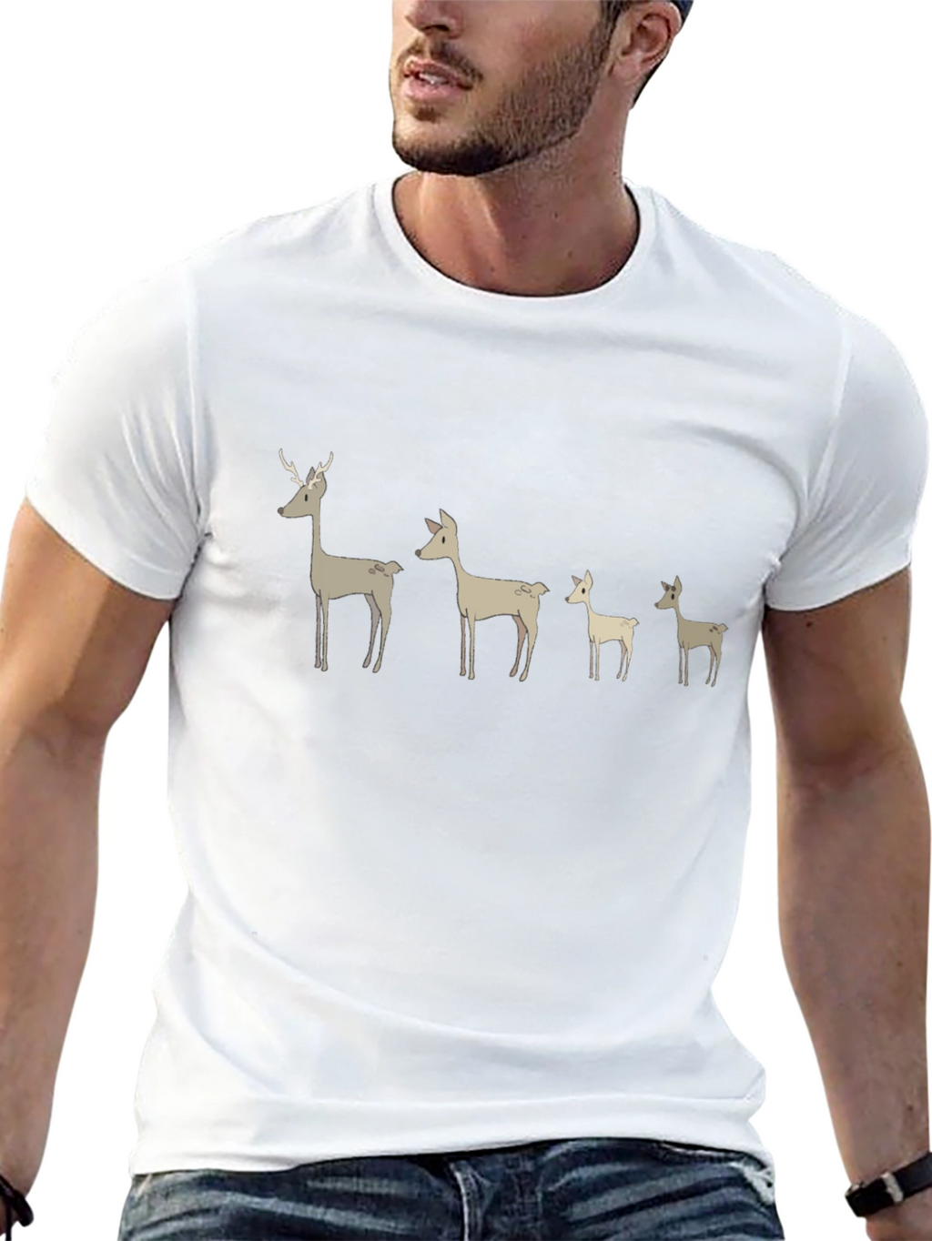 Deer Family Graphic T-Shirt - Black