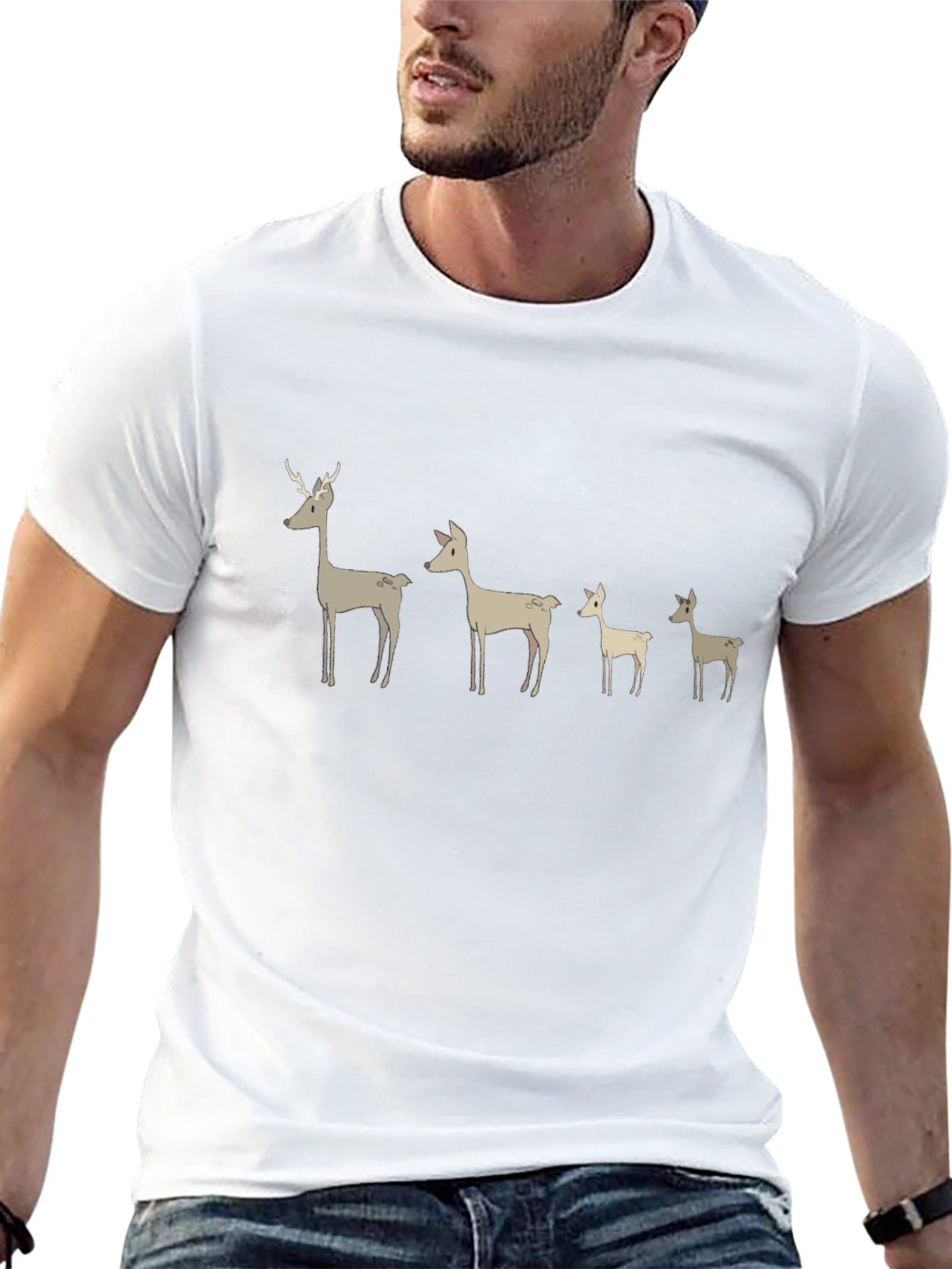 Deer Family Graphic T-Shirt - Black