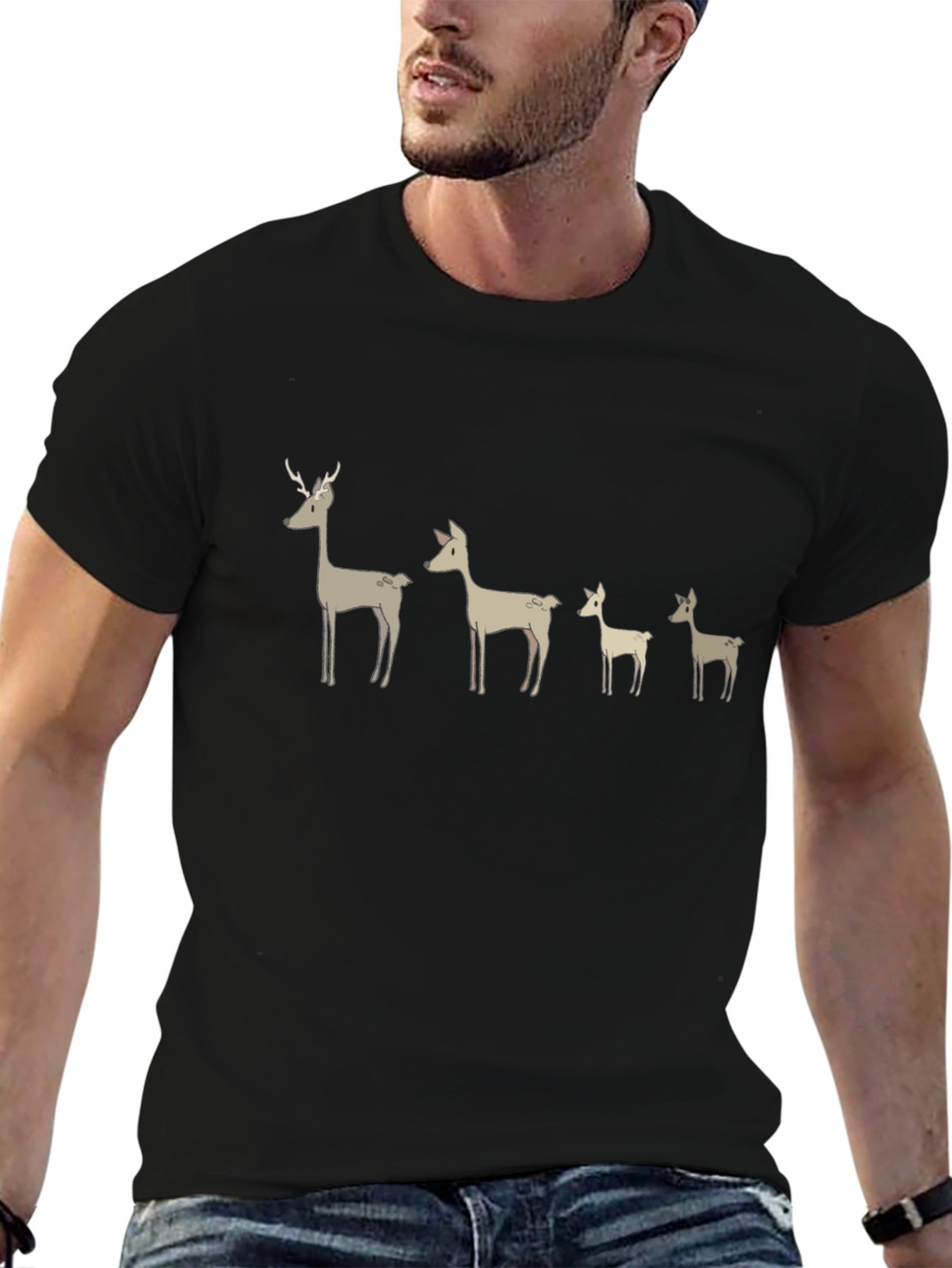 Deer Family Graphic T-Shirt - Black