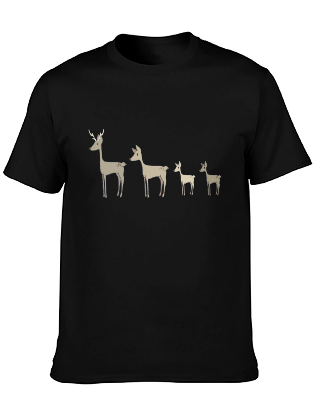 Deer Family Graphic T-Shirt - Black