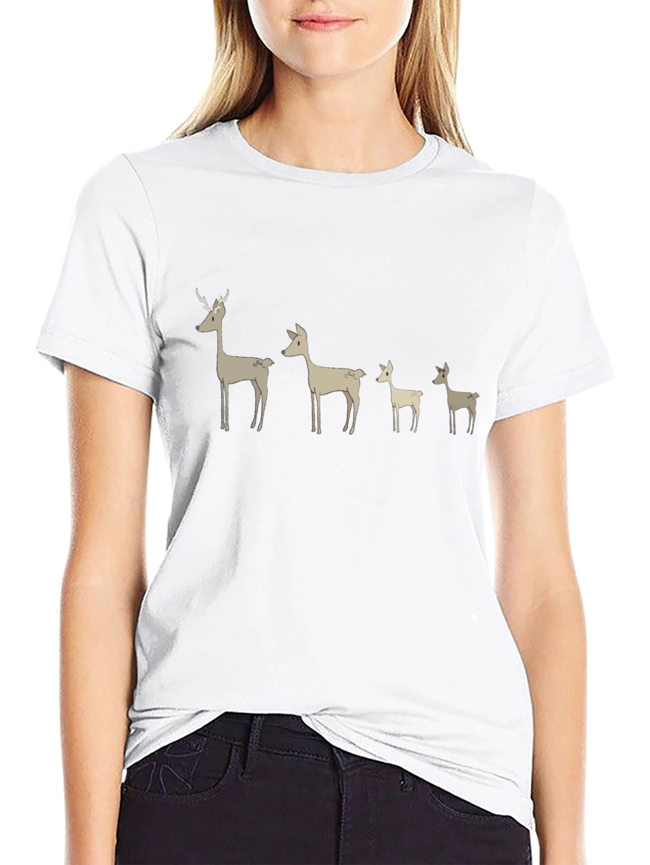 Deer Family Graphic T-Shirt - Black