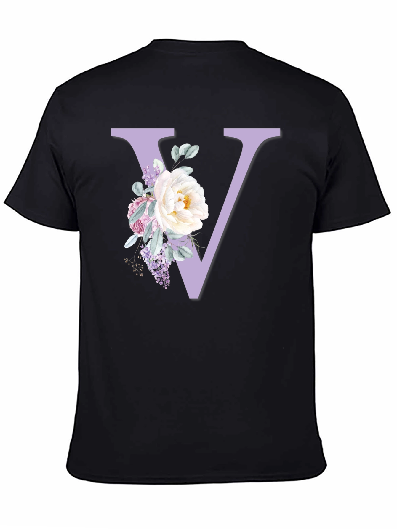 Floral Letter V Black T-Shirt