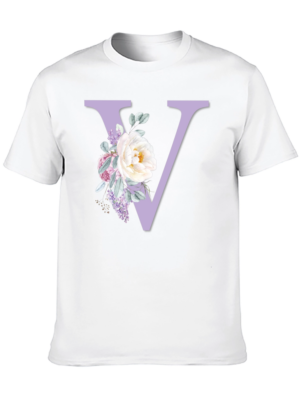 Floral Letter V Black T-Shirt