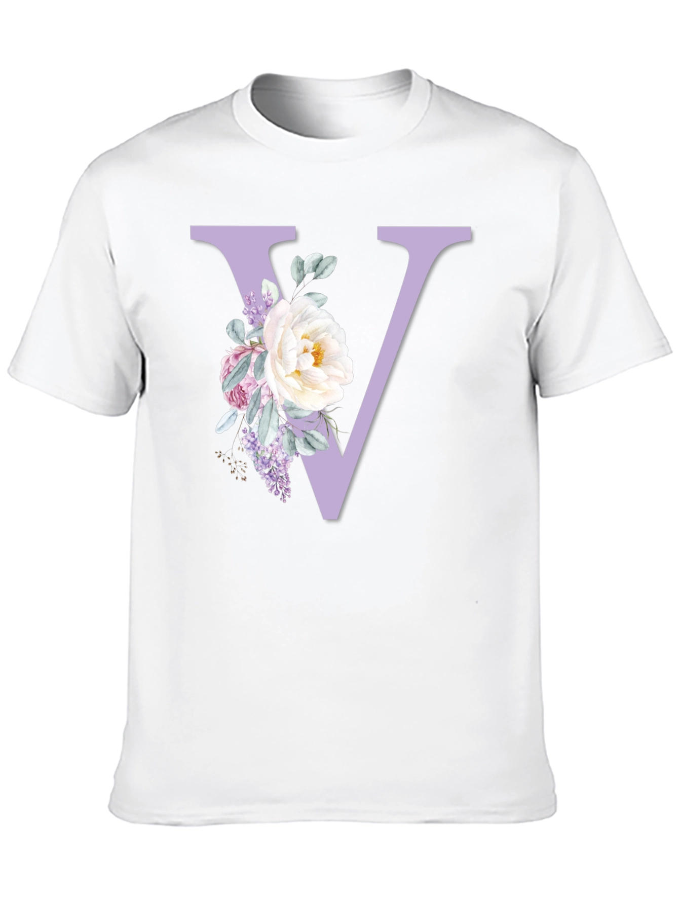 Floral Letter V Black T-Shirt