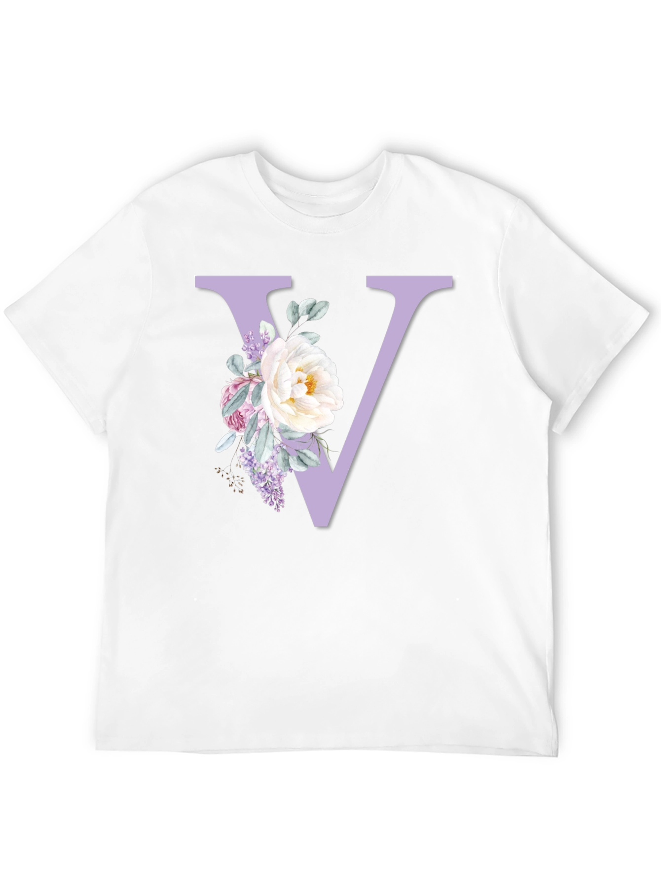 Floral Letter V Black T-Shirt