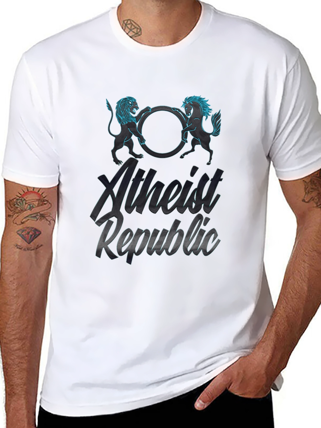 Atheist Republic T-Shirt Lion & Horse Design Cotton Tee