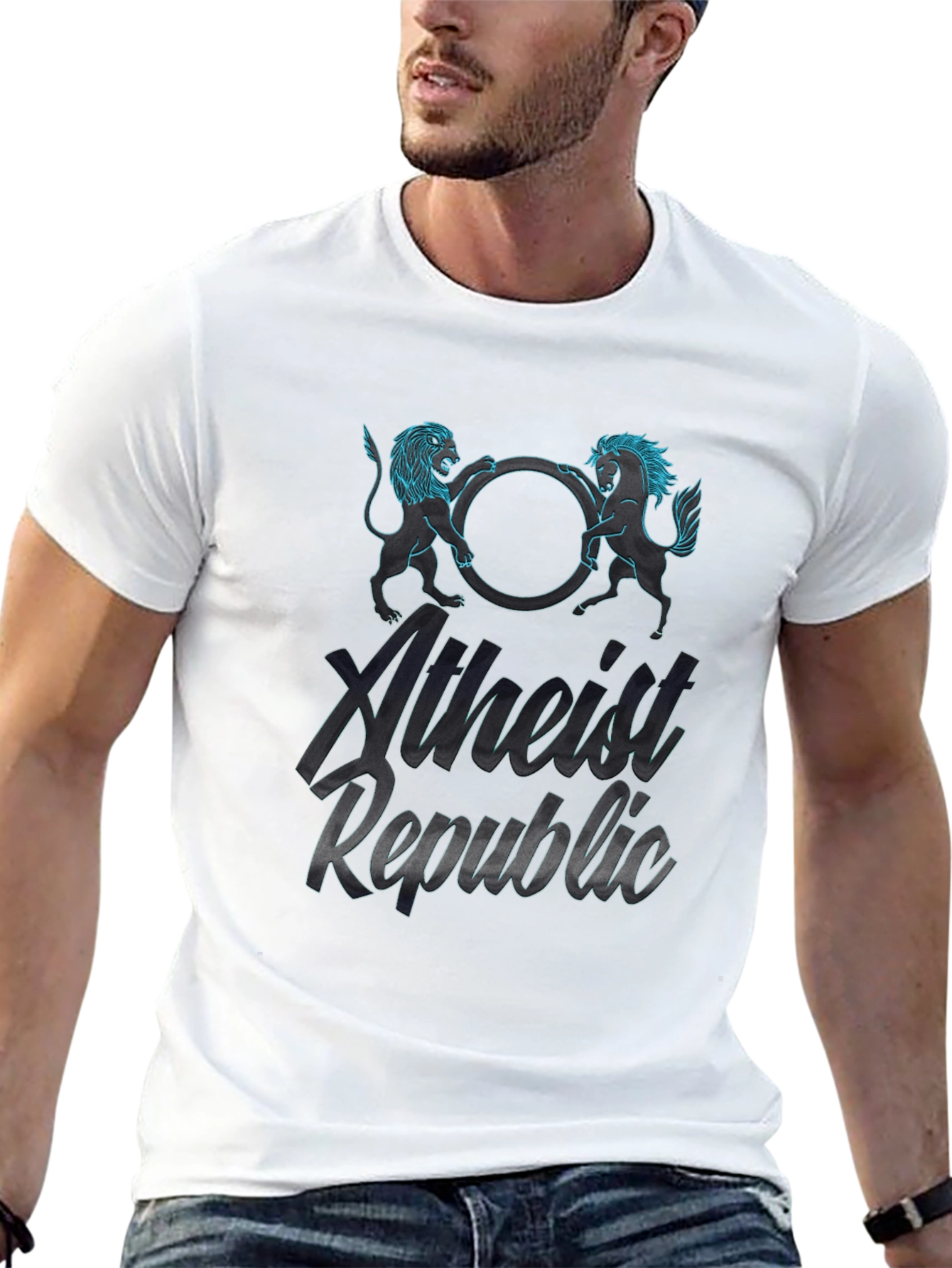 Atheist Republic T-Shirt Lion & Horse Design Cotton Tee