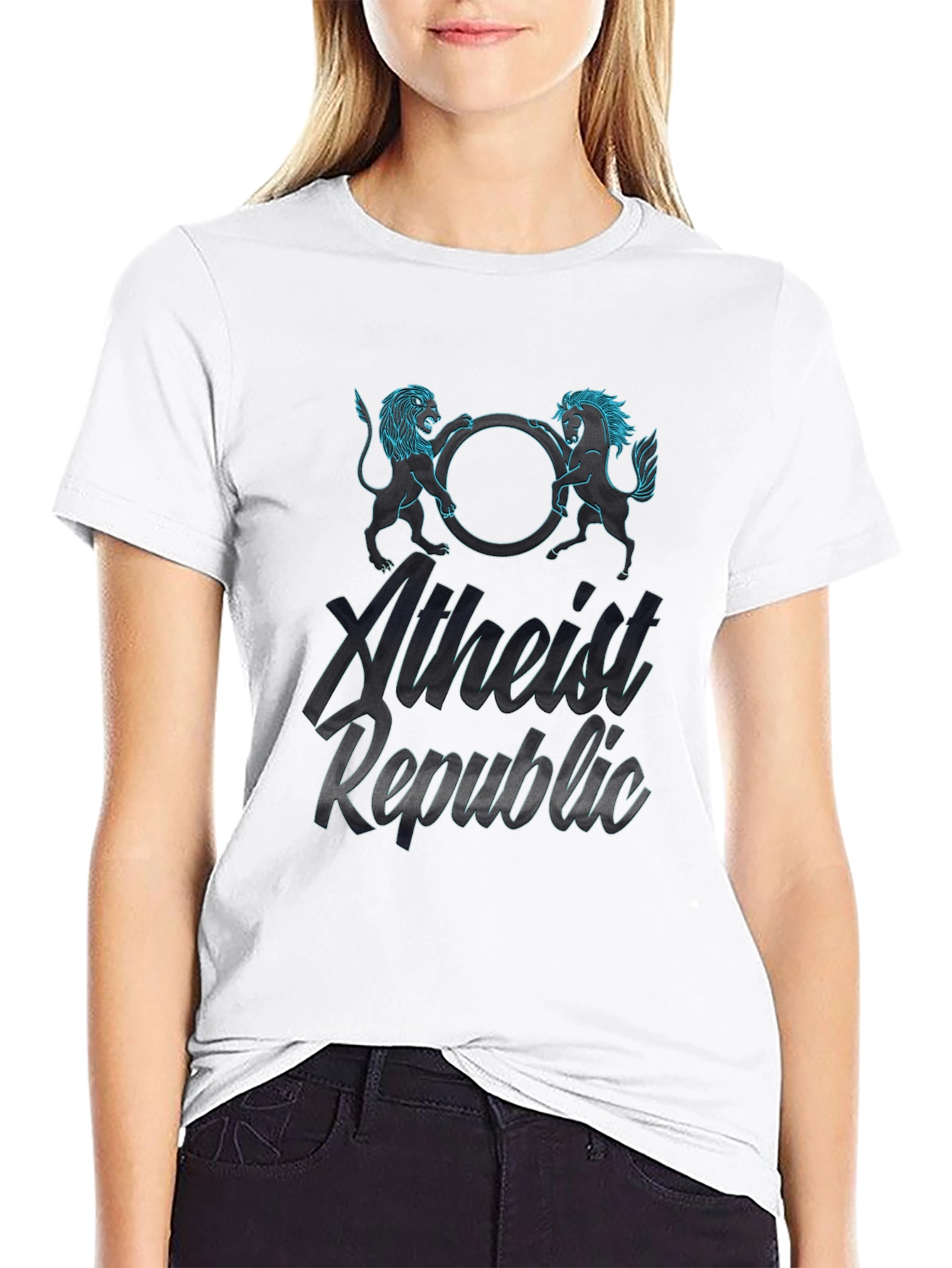 Atheist Republic T-Shirt Lion & Horse Design Cotton Tee