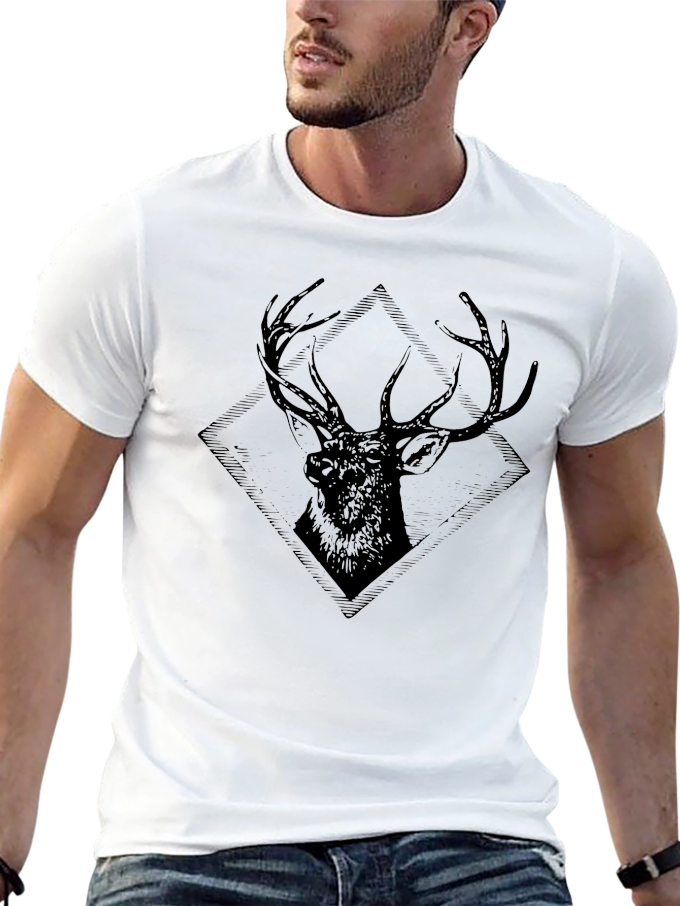 Black Deer Graphic T-Shirt - Mens Casual Tee