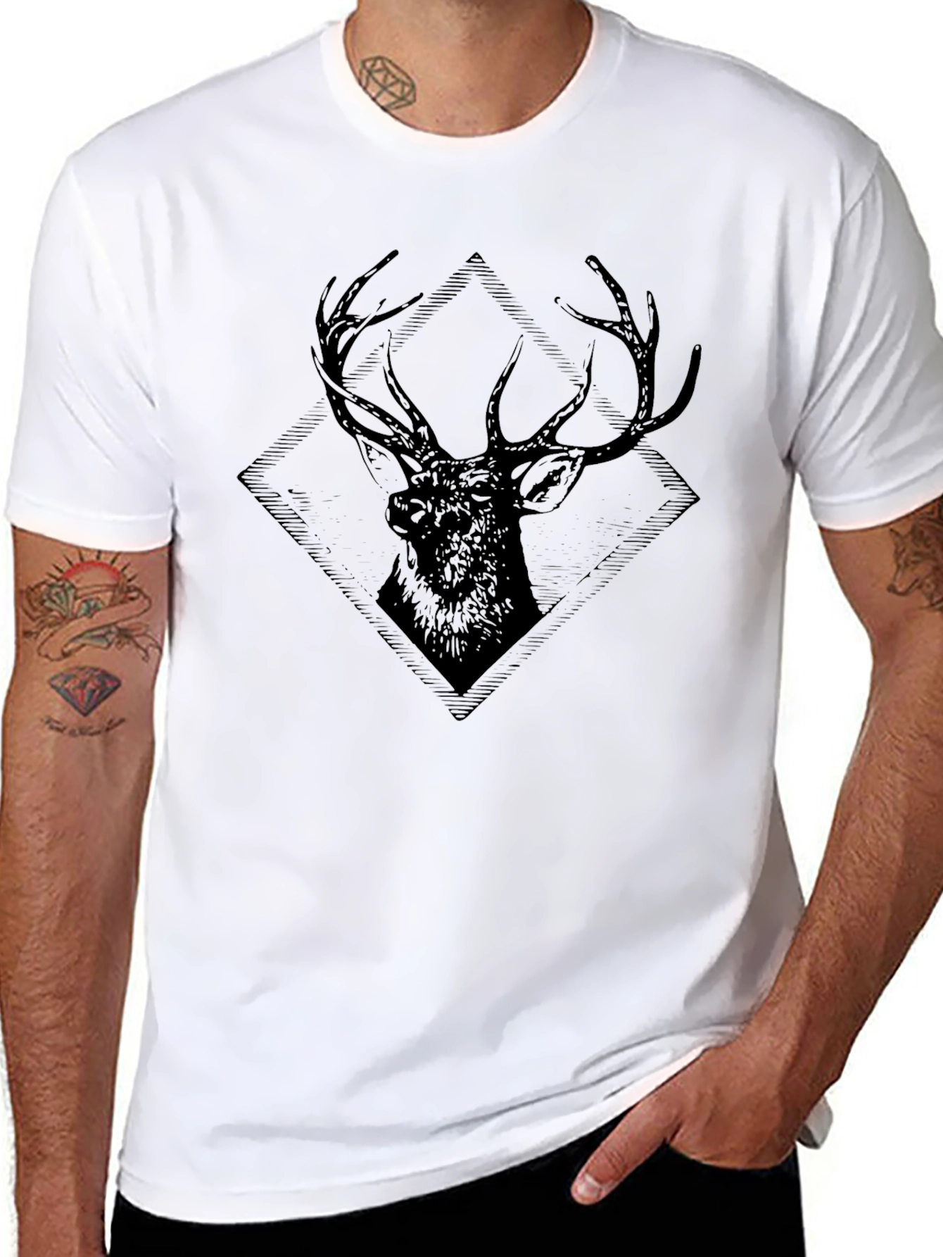 Black Deer Graphic T-Shirt - Mens Casual Tee