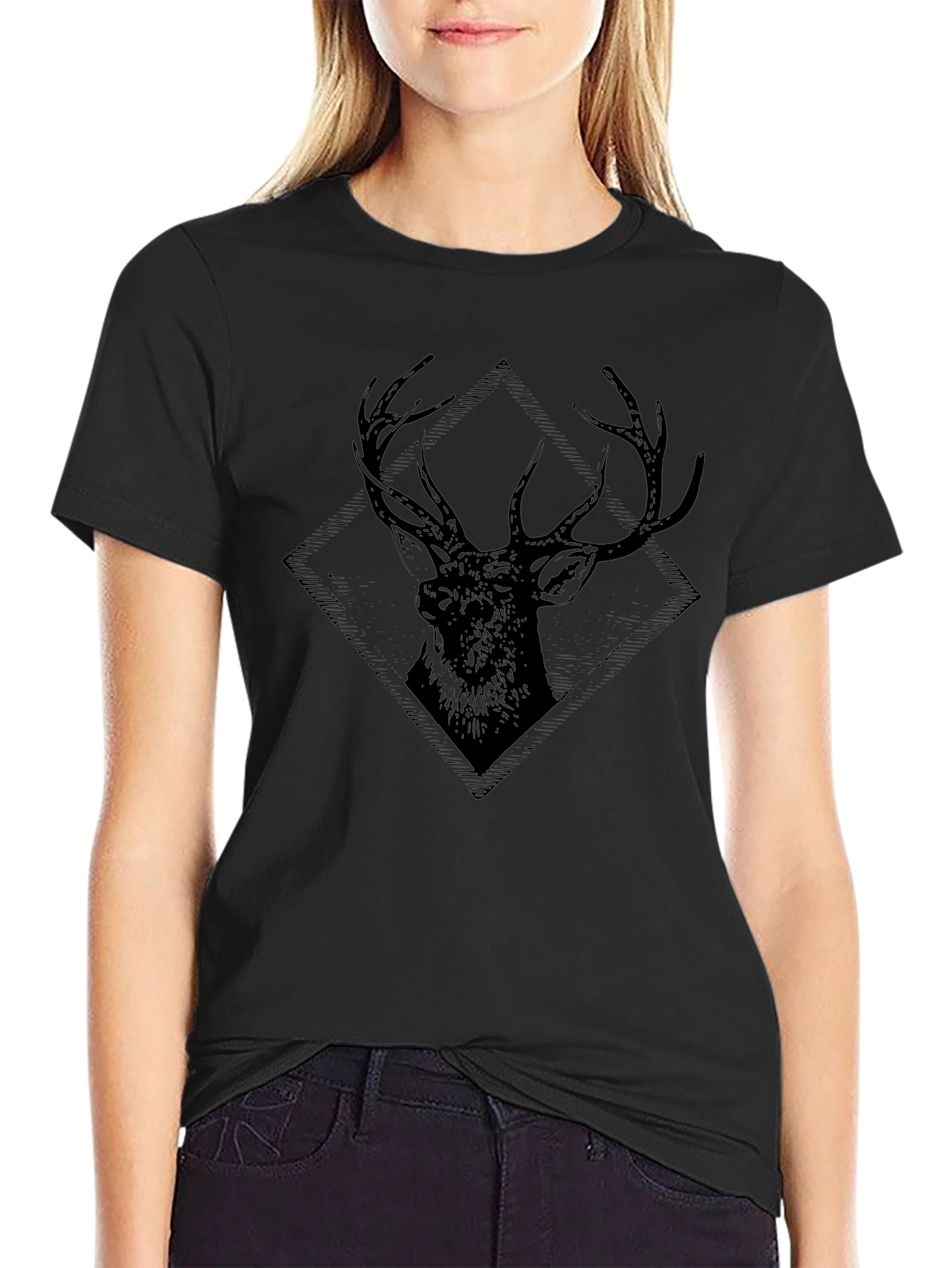Black Deer Graphic T-Shirt - Mens Casual Tee