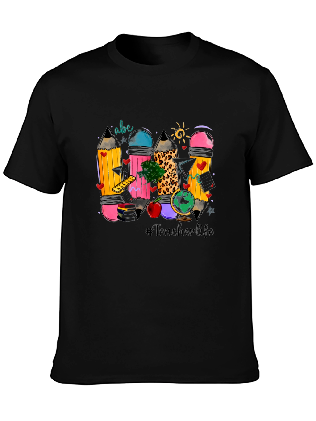 Teacher Life Pencil Design Black T-Shirt