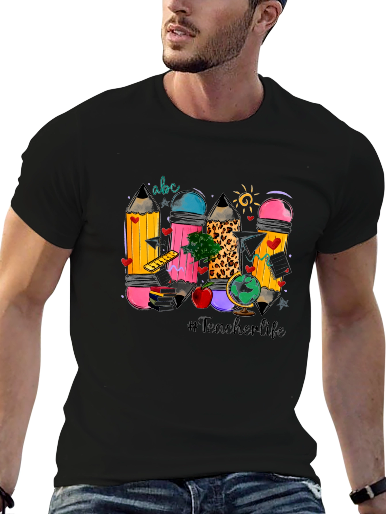Teacher Life Pencil Design Black T-Shirt