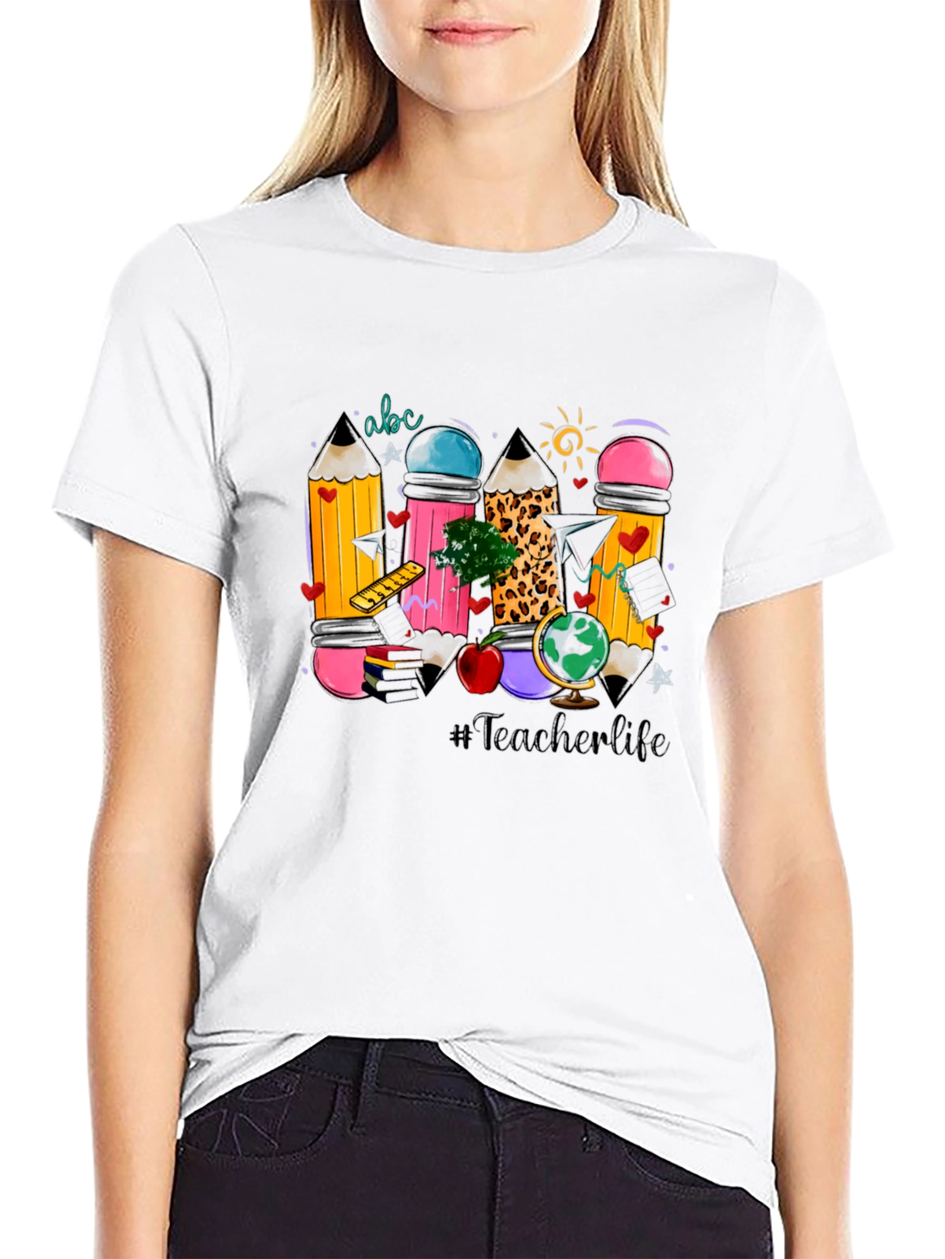 Teacher Life Pencil Design Black T-Shirt