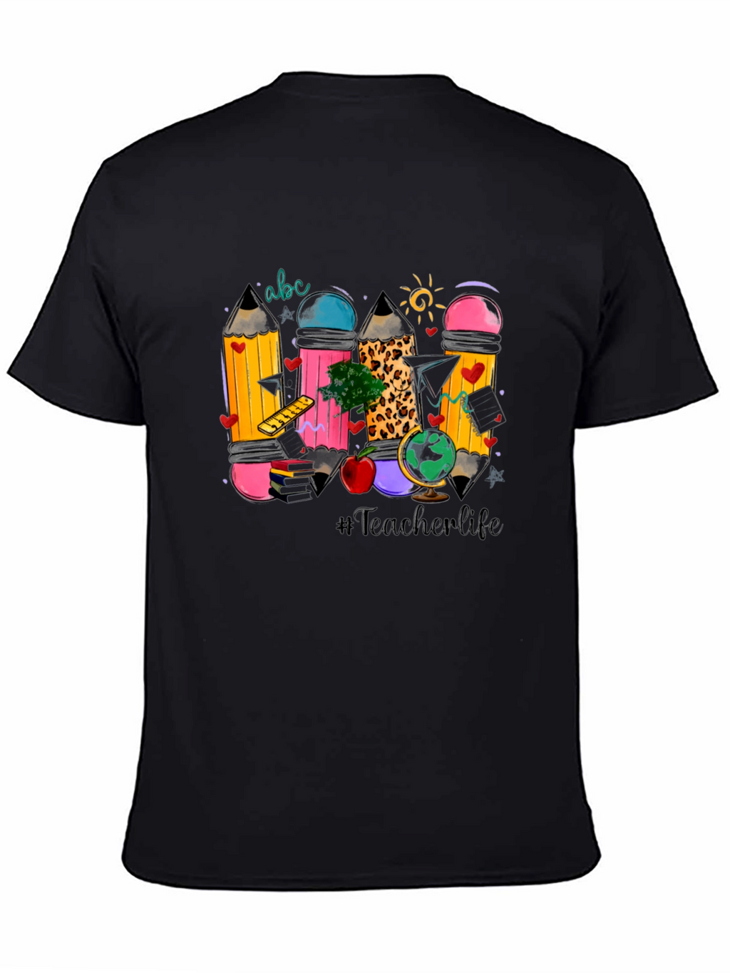 Teacher Life Pencil Design Black T-Shirt