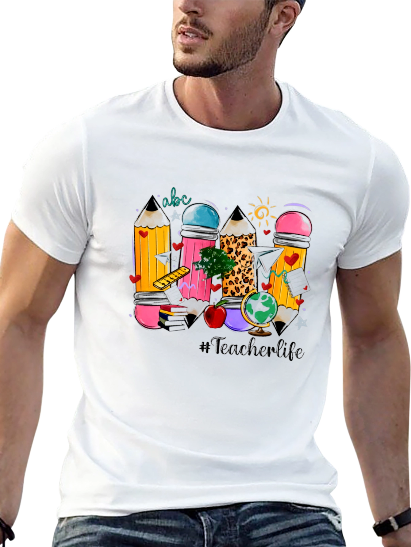 Teacher Life Pencil Design Black T-Shirt