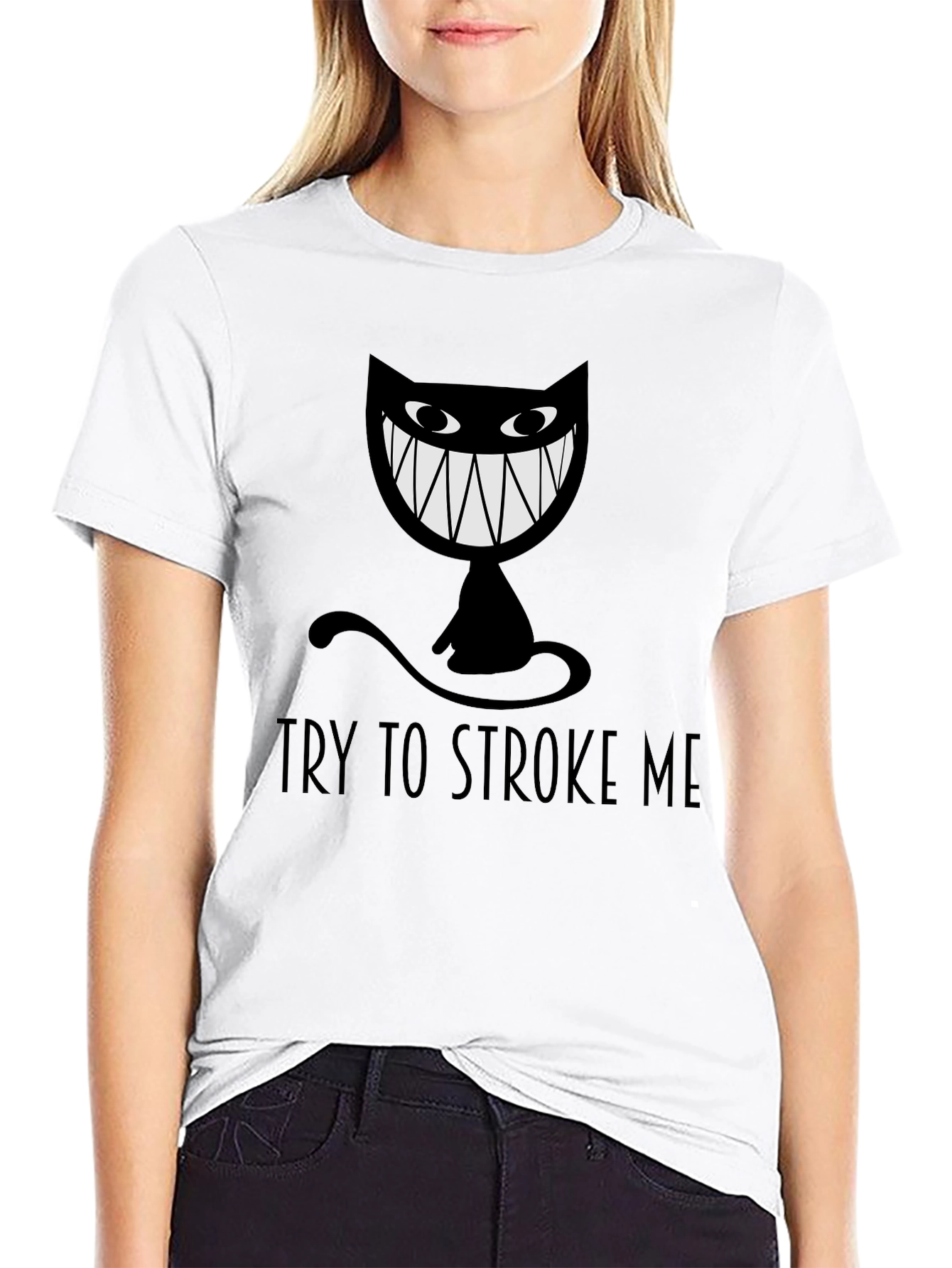 Try To Stroke Me Black Cat Graphic Tee
