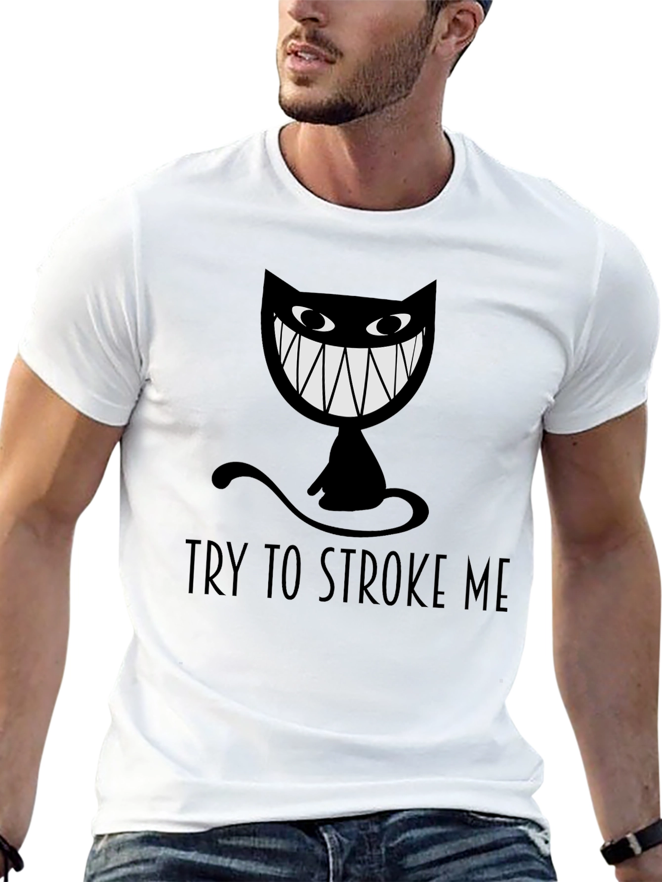 Try To Stroke Me Black Cat Graphic Tee
