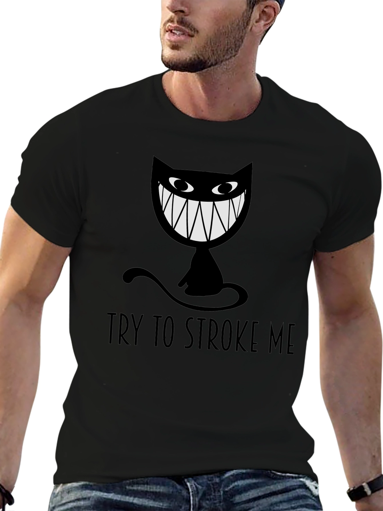 Try To Stroke Me Black Cat Graphic Tee
