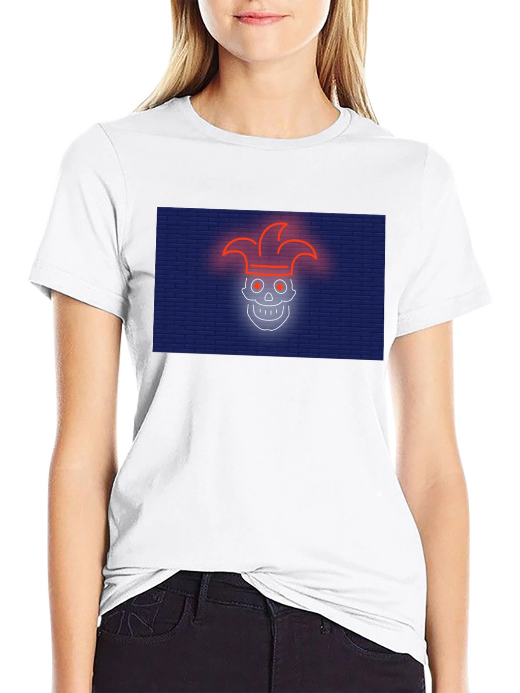 Neon Jester Skull Graphic T-Shirt