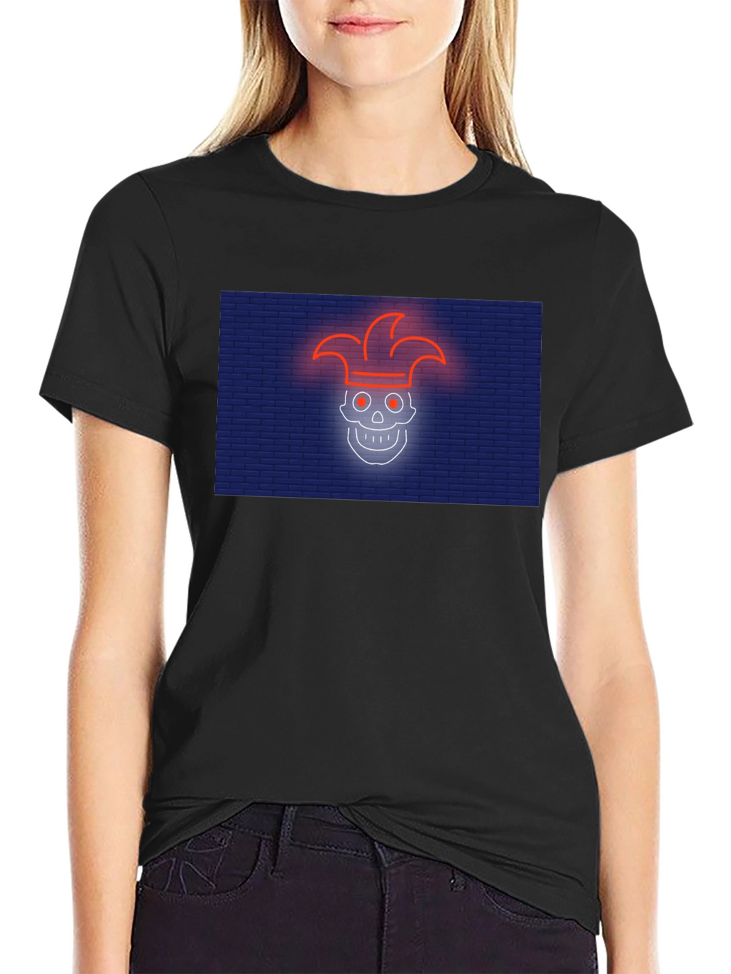 Neon Jester Skull Graphic T-Shirt