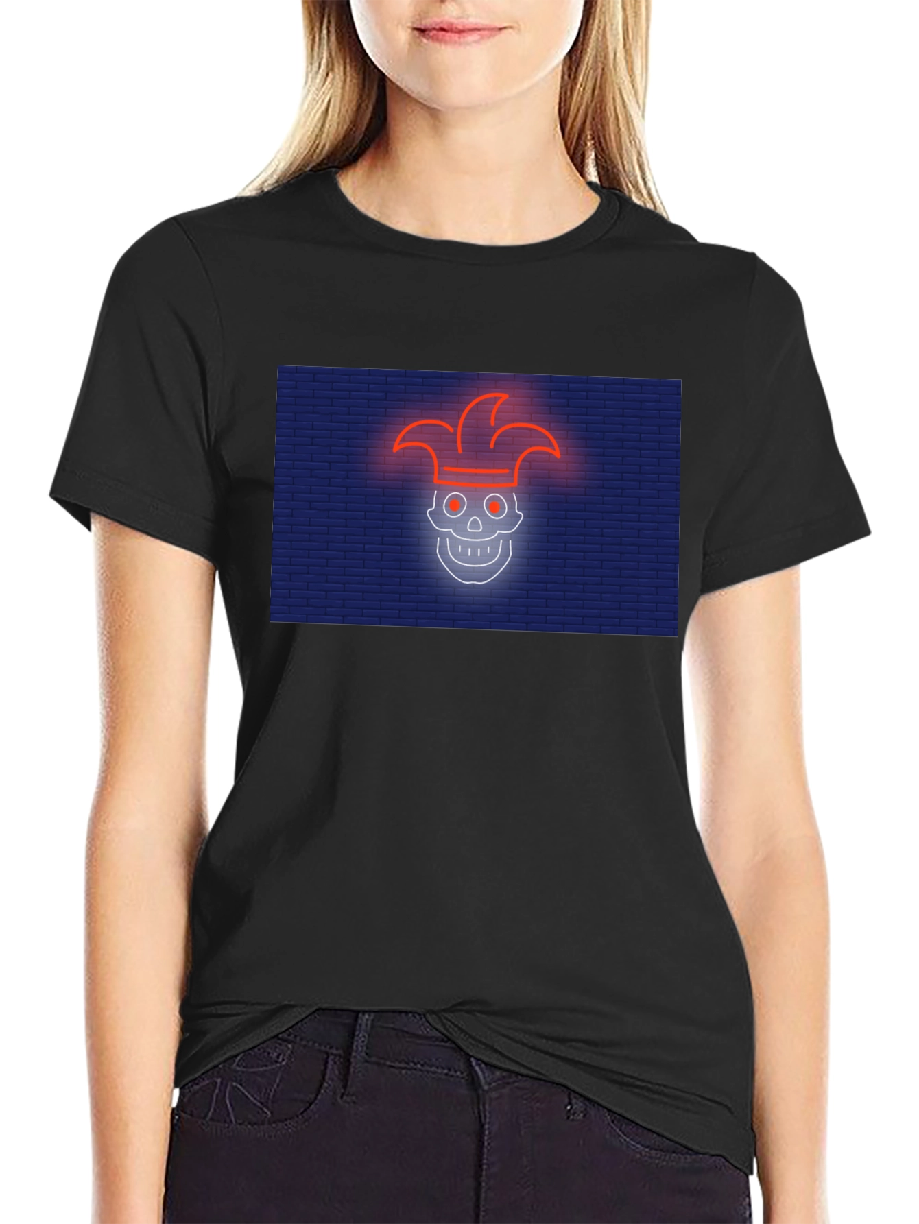 Neon Jester Skull Graphic T-Shirt