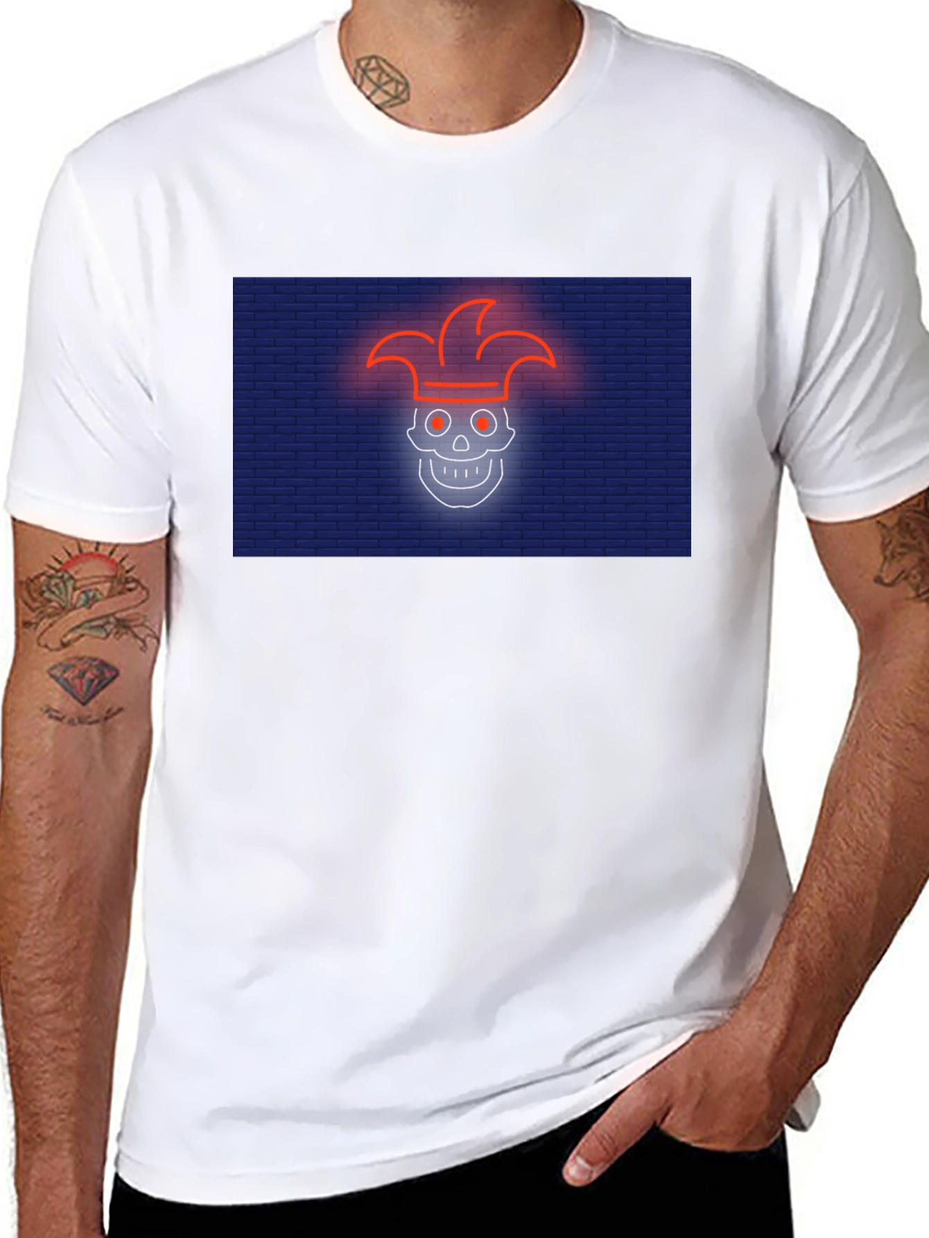 Neon Jester Skull Graphic T-Shirt