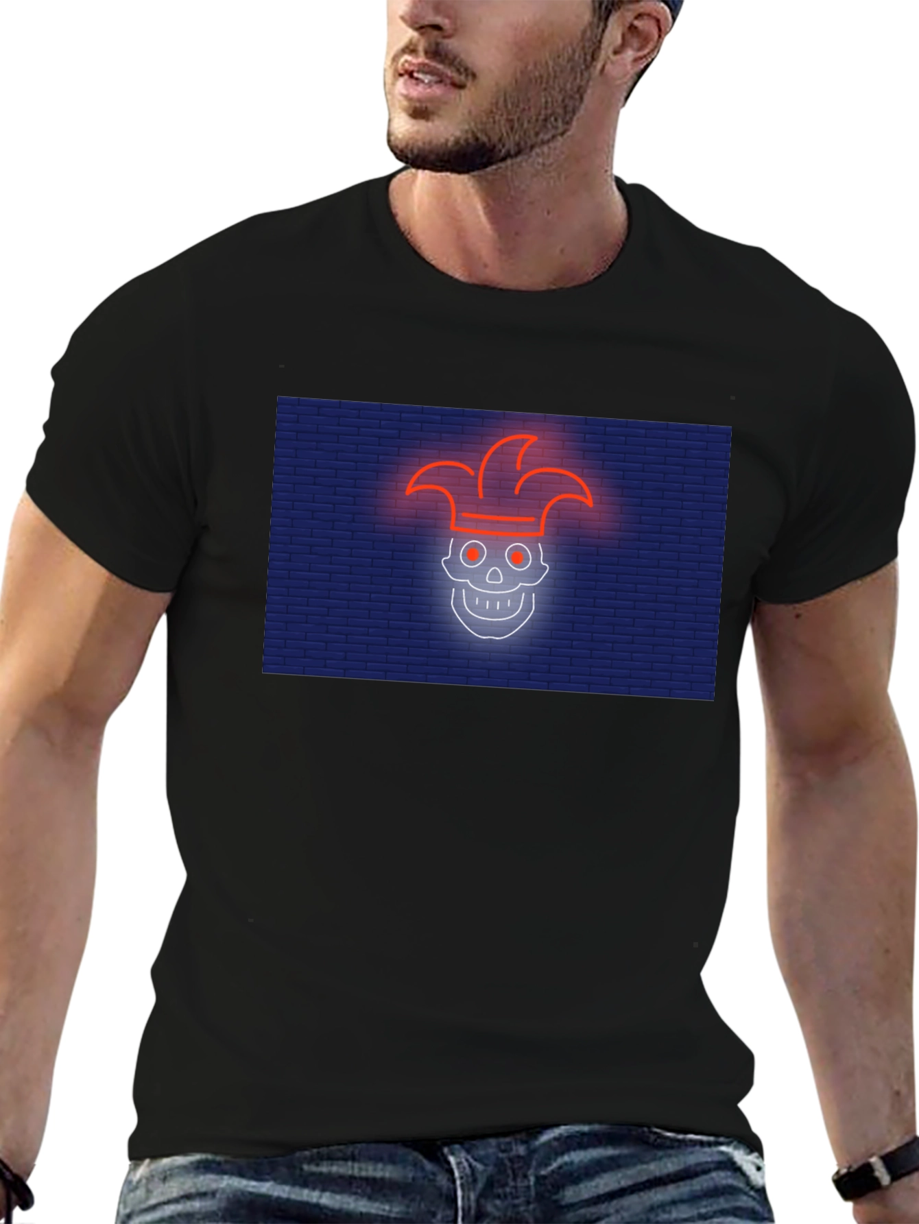 Neon Jester Skull Graphic T-Shirt