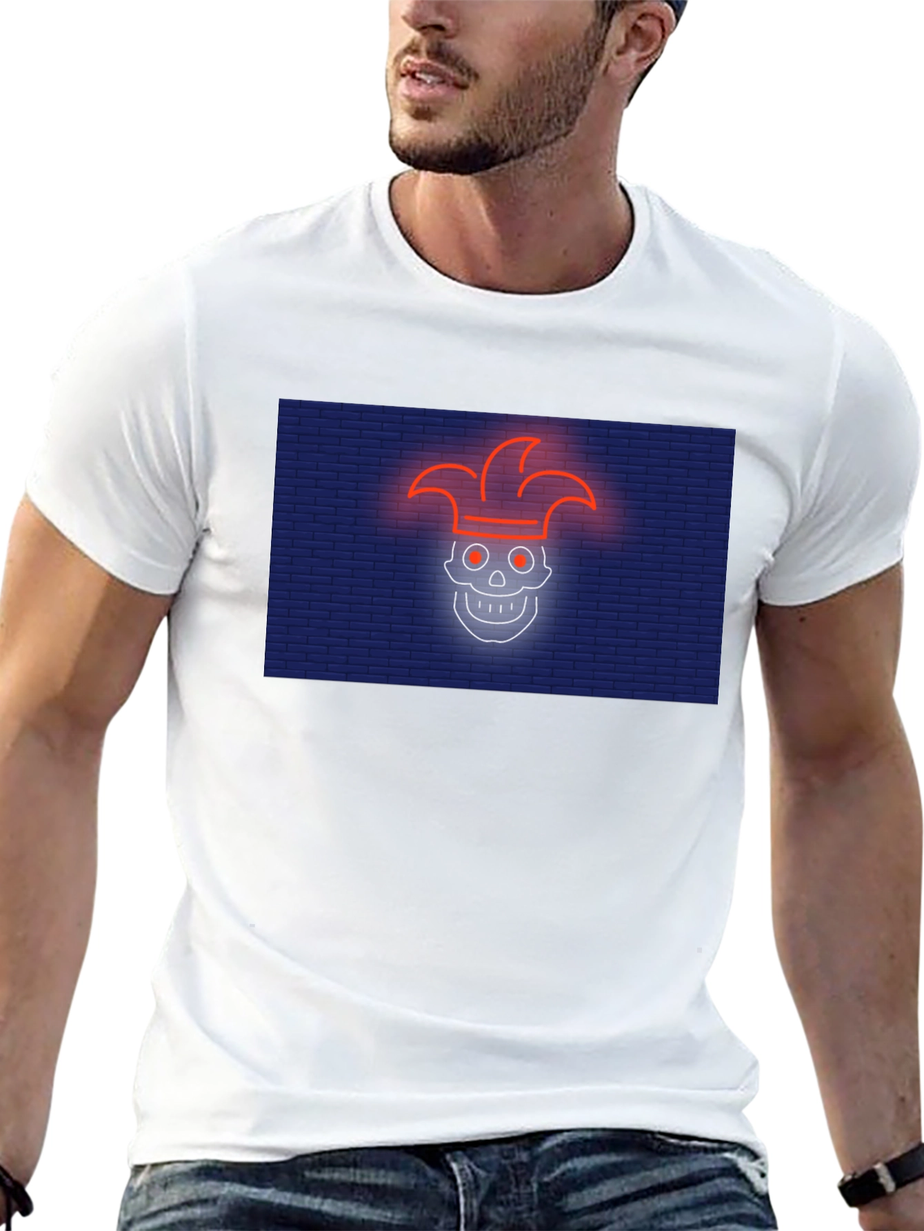 Neon Jester Skull Graphic T-Shirt