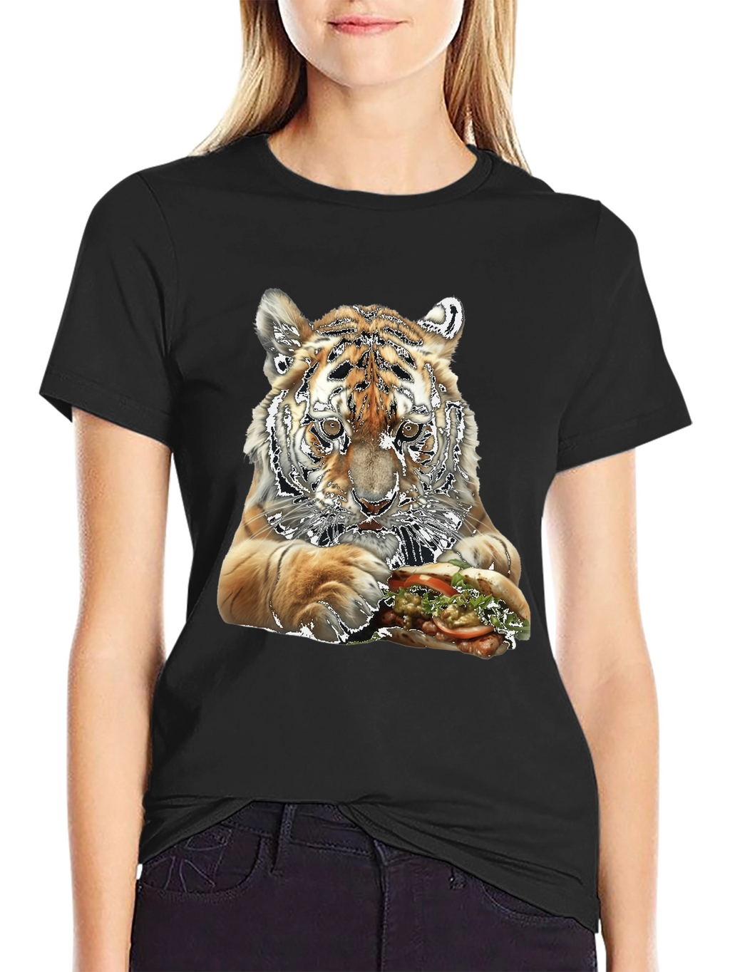 Tiger Eating Sandwich Graphic T-Shirt